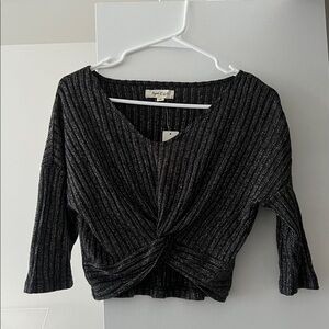 Francesca's Black Ribbed Metallic Thread Crop Top